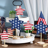 Bucherry 5 Set 4th of July Decoration Patriotic Fabric Star Ornaments Independence Day Wood Sign Star Wooden Stand Memorial Labor Day Tiered Tray Decor American Table Decor(Classic Style) Bucherry