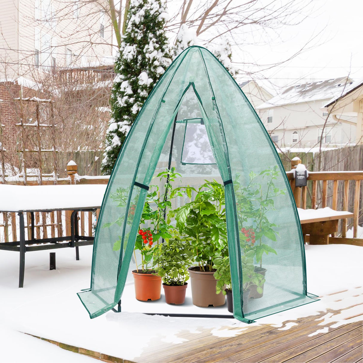 Portable Plant Protector from Animals, Ohuhu Greenhouse for Outsides with Durable PE Cover, Heavy Duty Green House with Zippered Door Mesh Window for Vegetables Flowers Fruits Herbs, 63x54x71 Inch Ohuhu