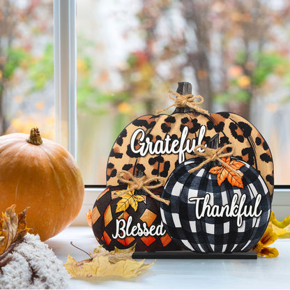 Soaoo Fall Pumpkin Sign Decoration 11 Inch Wooden Pumpkin Table Centerpiece Thanksgiving Autumn Pumpkin Tabletop Sign Blessed Grateful Thankful Sign for Thanksgiving Fall Harvest Home Farmhou - WoodArtSupply