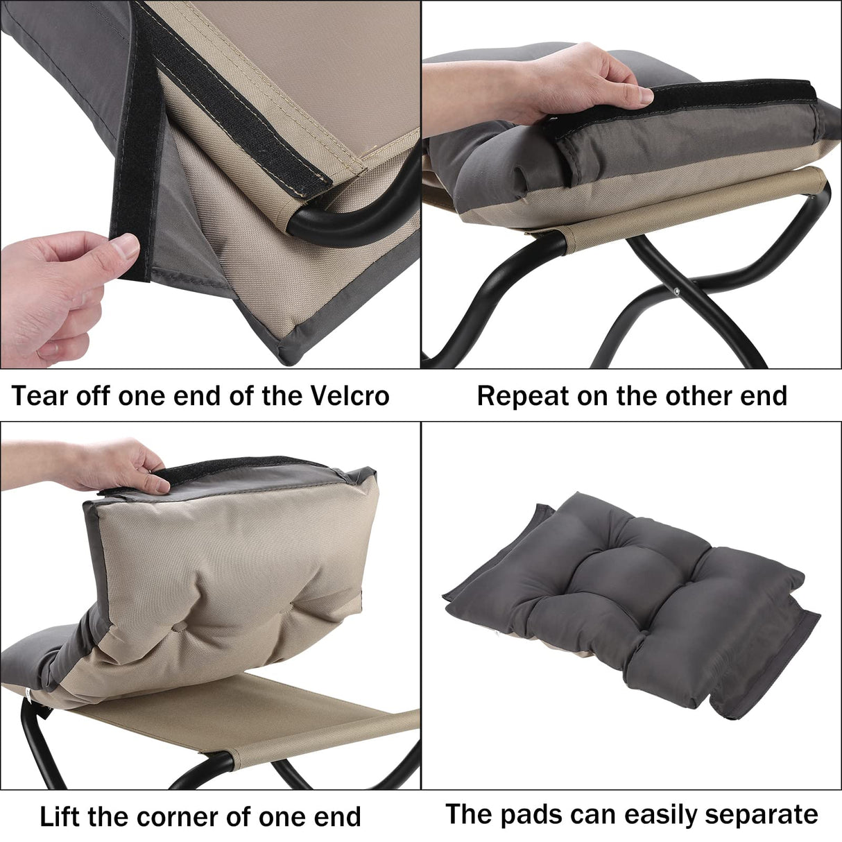 WELL-STRONG 15" Foldable Foot Stool Ottoman with Metal Frame - Washable Dark Grey Upholstered Indoor/Outdoor Footrest for Living Room, Bedroom, Patio - Space-Saving Compact Design WELL-STRONG