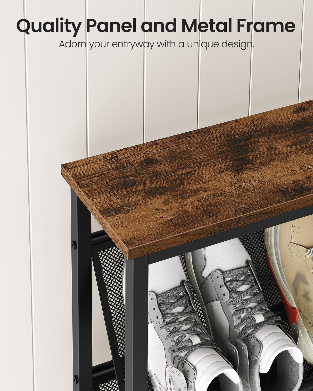 CHOEZON Shoe Rack, 4-Tier Slanted Shoe Storage Shelf, Narrow Shoe Rack for Entryway, Shoe Organizer with Adjustable Feet, Slim Shoe Shelf with Wooden Top and Metal Frame Rustic Brown and Black TXJ75BF CHOEZON