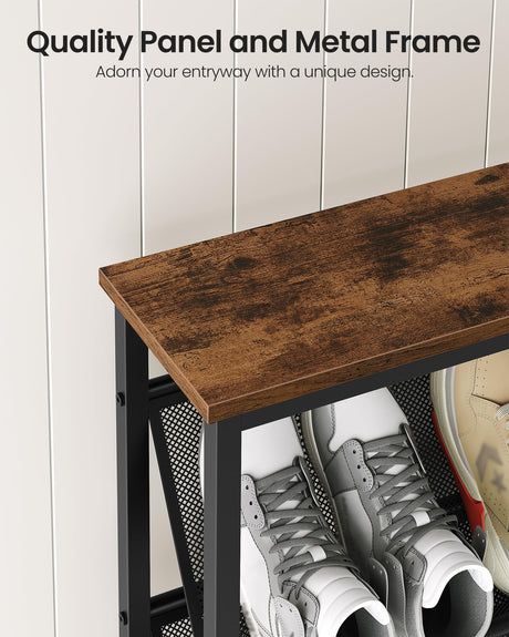 CHOEZON Shoe Rack, 4-Tier Slanted Shoe Storage Shelf, Narrow Shoe Rack for Entryway, Shoe Organizer with Adjustable Feet, Slim Shoe Shelf with Wooden Top and Metal Frame Rustic Brown and Black TXJ75BF CHOEZON