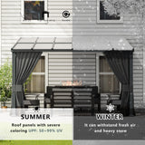 ASJMR 10x12FT Gazebo, Hardtop Wall Mounted Gazebo with Sloping Sun Panel Roof, Awnings for Patio with Metal Frame, Double Curtains for Garden, Lawn, Backyard Deck, Sand ASJMR