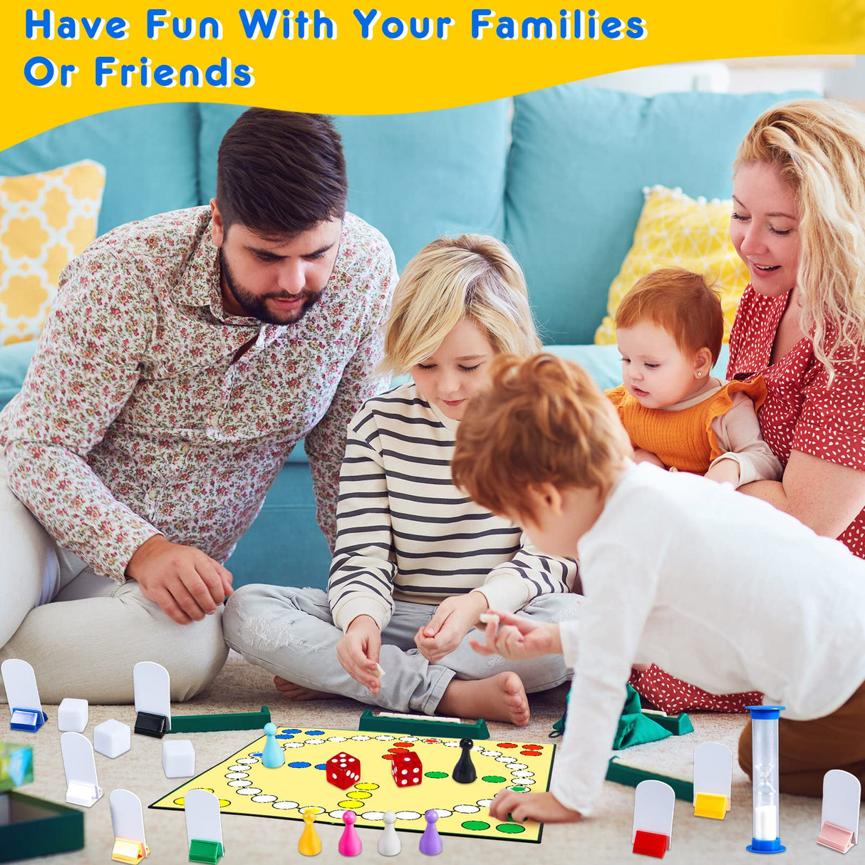 Deekin 131 Pcs DIY Create Your Own Board Game Kit with Blank Playing Cards, Foldable Blank Game Board, Dice, Pieces, Playing Card Stands, Rule Sheet, Sand Time Deekin