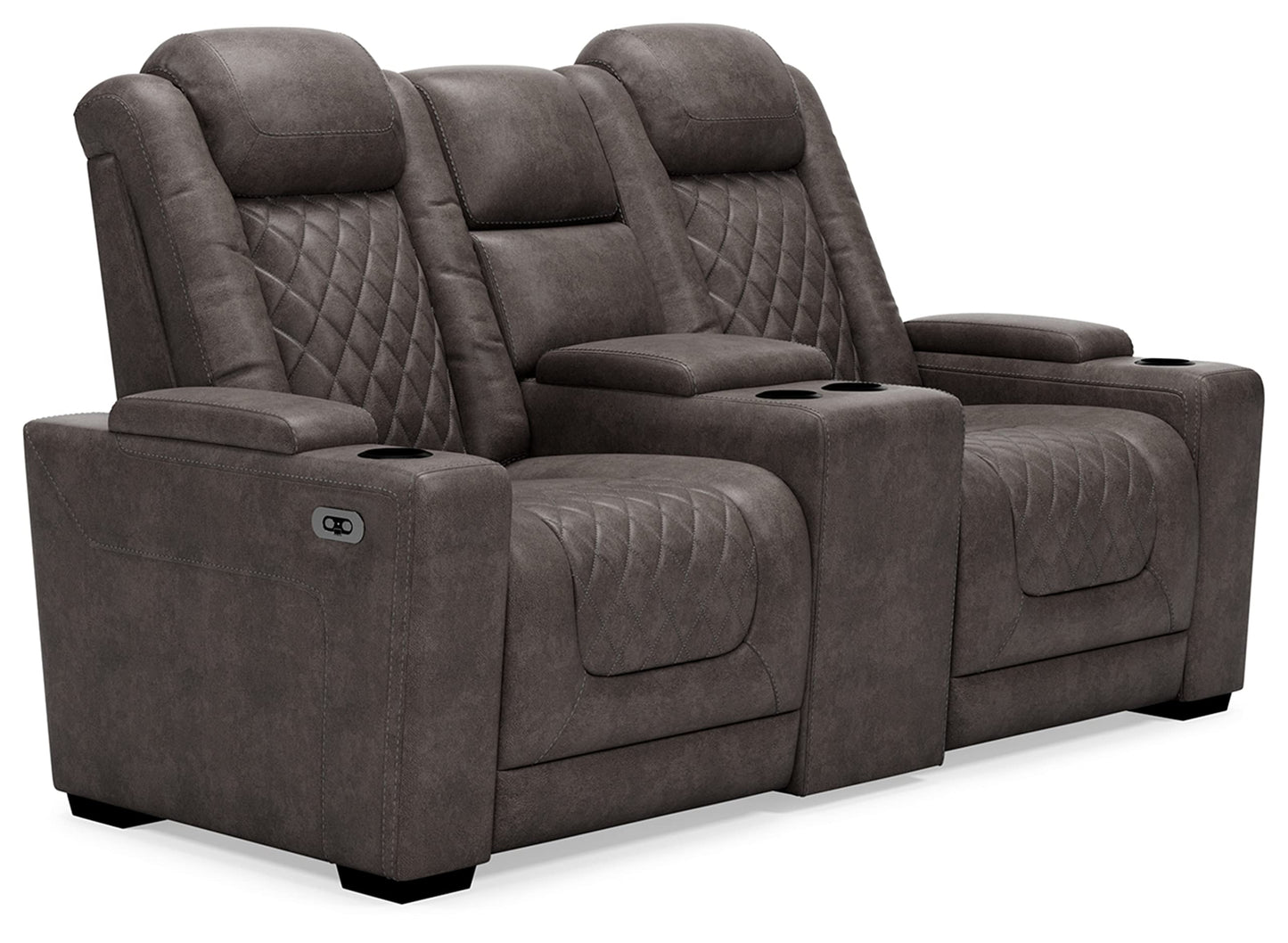 Signature Design by Ashley Hyllmont Power Reclining Loveseat with Center Console, Weathered Gray