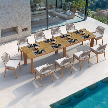 PURPLE LEAF 11 Pieces Patio Dining Set Aluminum Modern Rectangular Table and Wicker Chairs with Cushions for Kitchen Porch Garden Outdoor Furniture Sets, Teak PURPLE LEAF