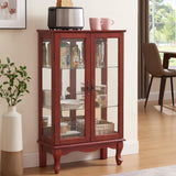 43"H Lighted Display Curio Cabinet, 3-Tier Glass Accent Storage Cabinet Curio Showcase w/ 2 Doors & Adjustable Shelves, Wine Artwork Storage Rack w/ Mirrored Back Panel for Living Room (Cherry) TRJQBCC