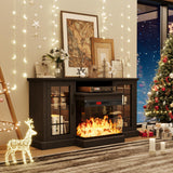 oneinmil Fireplace TV Stand with 3-Sided Glass, TV Cabinet for TVs up to 65", 59'' Modern Media Entertainment Center with Farmhouse Glass Door Storage Cabinets, for Living Room, Black oneinmil