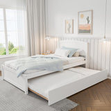 TOLEAD Daybed with Trundle, Twin Size Pull Out Bed, Solid Wood Extendable Day with Trundle Bed Twin, Include Slat Support (White, Trundle) TOLEAD