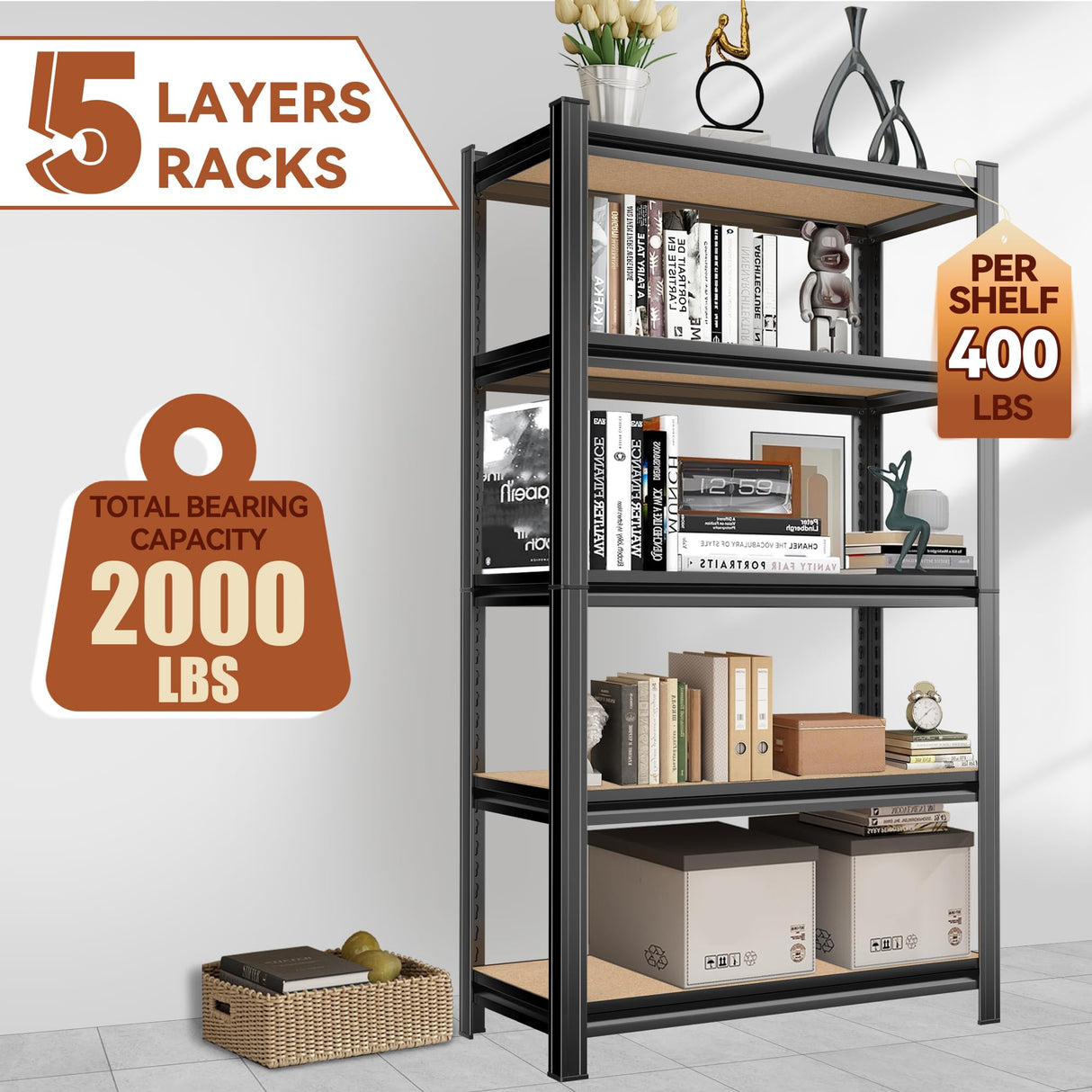 Bookshelf, 5-Tier Open Bookcase, Freestanding Display Storage Shelves, Tall Bookcase for Bedroom, Living Room and Office, Modern Light Brown,35.4" W*16" D*72" H Notmise