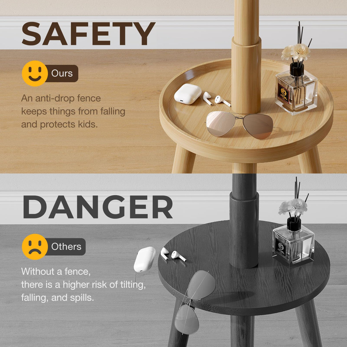 GREENSTELL Coat Rack with 8 Hooks, Wooden Coat Rack Freestanding with Shelf, Coat Tree with 4 Height Options 50.5"-72.6", Coat Hanger Stand for Bags, Clothes, Umbrellas, Hats, in Home, Natural GREENSTELL