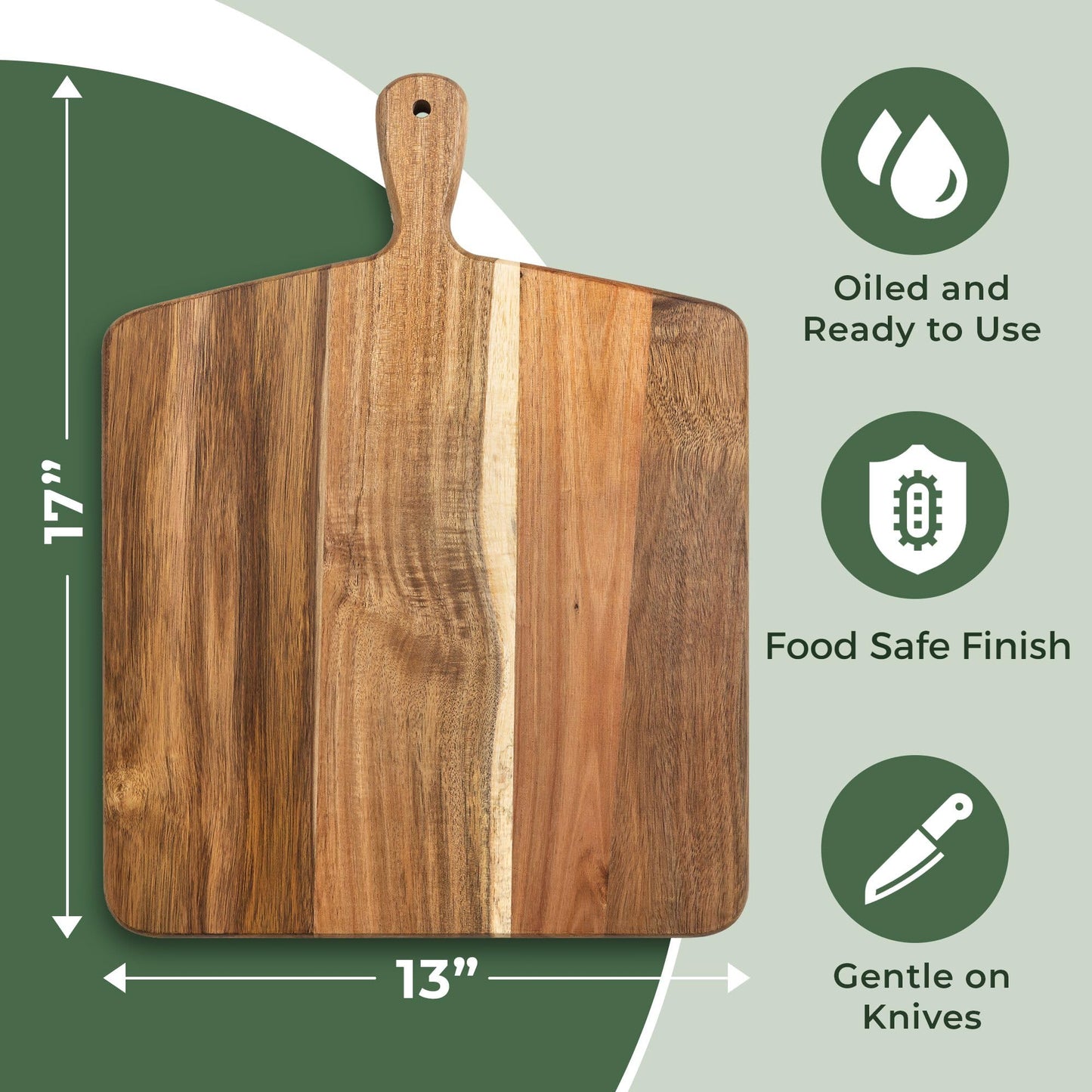 Acacia Wood Cutting Board and Chopping Board with Handle for Meat, Cheese Board, Vegetables, Bread, and Charcuterie - Decorative Wooden Serving Board - WoodArtSupply