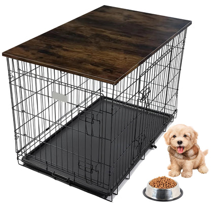 Skywin Dog Crate Topper Wood (Rustic) - 42 x 28 Inches Dog Crate Table Topper, Premium Dog Kennel Topper, Functional Pet Crate Furniture Table Dog Crate Accessories (Does NOT Include Dog Crate)