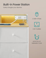 SONGMICS Dresser for Bedroom, Storage Organizer with 9 Fabric Drawers and LED Lights, Charging Station, Steel Frame, 13.2 x 44.9 x 33 Inches, Entryway, Cloud White ULTS519W01 SONGMICS