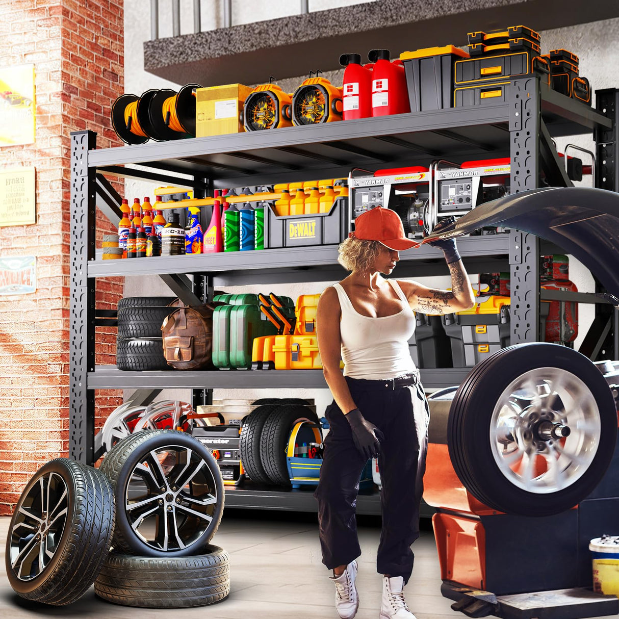 70''W Garage Shelving Heavy Duty 5-Tier Adjustable Storage Shelves Unit,7000 LBS Metal Utility Rack Shelf for Industries, Warehouses, Basement,Black (70''H x 70''W x 24''D) LBVSKK