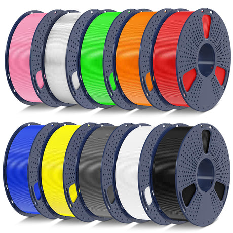 SUNLU PETG Filament 1.75mm 10KG Bundle, Individually Vacuum-Sealed, 3D Printer Filament 10kg, 1kg per Spool, 10 Pack, 10 Colors, Black+White+Grey+Blue+Red+Green+Orange+Yellow+Pink+Transparent SUNLU