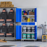 METAN 71" H 2 Drawer Metal Storage Cabinet with Locking Doors,Steel Rolling Tool Storage Cabinet with 2 Adjustable Shelves for Garage,Home, Office, Kitchen Assembly Required (Grey Blue) METAN