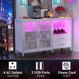 Cyclysio Multifunctional Wine Bar Cabinet with Charging Station, LED Lights and Ample Storage in White Cyclysio