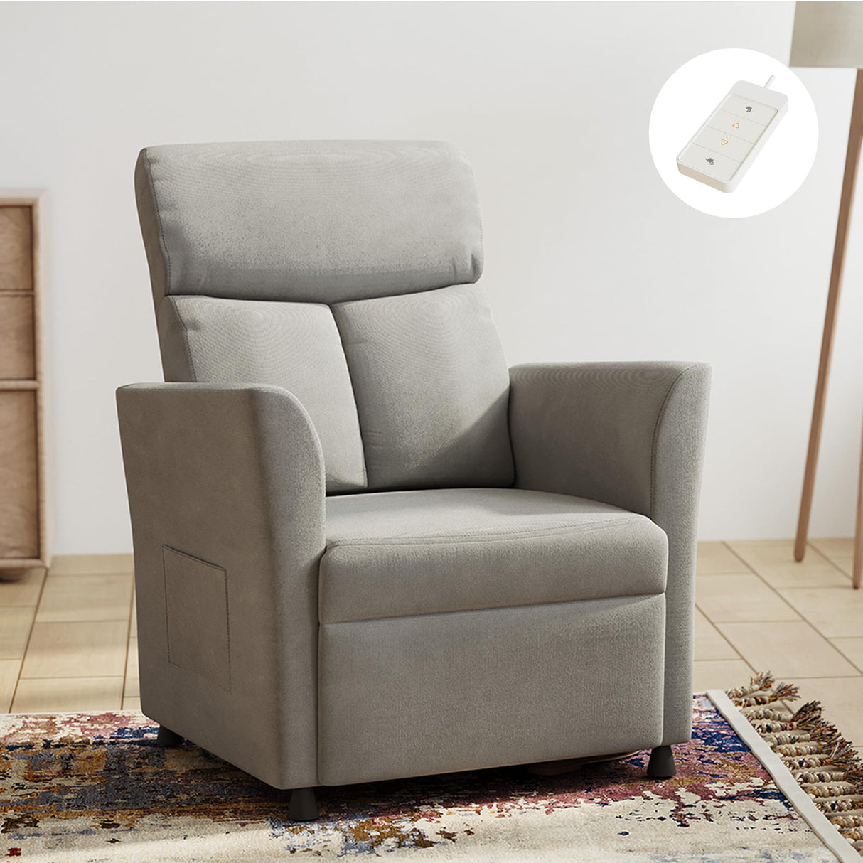 Claiks Power Recliner Chair for Adults, Adjustable Reclining Chair, Comfortable Recliner Couch with Side Pockets&Wire Remote Control, for Living Room, Home Theater, Bedroom, Linen Fabric, Light Grey Claiks