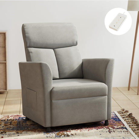 Claiks Power Recliner Chair for Adults, Adjustable Reclining Chair, Comfortable Recliner Couch with Side Pockets&Wire Remote Control, for Living Room, Home Theater, Bedroom, Linen Fabric, Light Grey Claiks