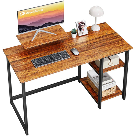 GreenForest Computer Desk with Monitor Stand,39 inch Small Desk with Reversible Storage Shelve,Home Office Work Desk for Small Spaces,Easy Assembly,Walnut GreenForest