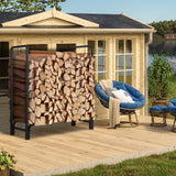 TMEE 8ft Firewood Rack Outdoor Heavy Duty Log Rack Firewood Storage Rack Holder Steel Tubular Easy Assemble Fire Wood Rack for Patio Kindling Logs Storage Steel Tubular Wood Pile Rack Tool Black (8ft) TMEE