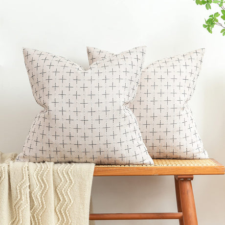 MIULEE Burlap Linen Decorative Throw Pillow Covers Pack of 2 Modern Farmhouse Pillowcases Rustic Woven Textured Cushion Cover for Sofa Couch Bed 20x20 Inch Greyish White MIULEE