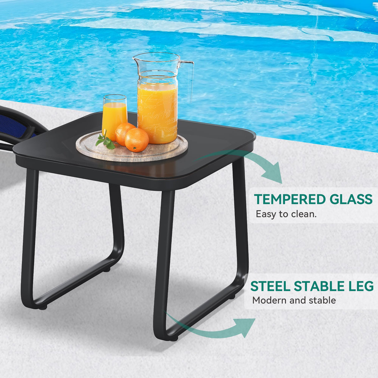 YITAHOME Outdoor Chaise Lounge Chair Set of 3, Pool Lounge Chairs with Side Table & 5-Position Adjustable Backrest, Sunbathing Recliner for Poolside, Backyard, Lawn, Deck - Navy YITAHOME