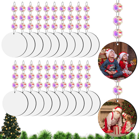 DTOFOOT Christmas Sublimation Ornament Blanks, 20Pcs Double Sided Sublimation Blank Ornaments with Hanging Octagonal Iridescent Beads for Personalized DIY Sublimation Christmas Tree Halloween Pendants DTOFOOT
