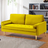 RXRRXY 67" Modern Velvet Loveseat Sofa Couch, Mid-Century Tufted Upholstered Small Love Seat Couch with 2 Pillows & 4 Golden Legs, 2-Seats Couches for Compact Space, Living Room, Apartment (Yellow) RXRRXY