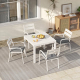 Soleil Jardin 7-Piece Outdoor Patio Dining Set, 35" - 71" Aluminum Expandable Outdoor Dining Table Set for 6, 6 Stackable Chairs with Gray Removable Cushions, White Soleil Jardin
