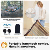 GAFETE 14ft Two Person Outdoor Hammock, Portable Camping with Folding Steel Spreader Bar, Carrying Bag, Carabiners, Tree Straps, Pillow & Sidebag, Quick Dry Textilene, 550 lbs Capacity (Coffee) gafete