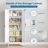 PEUKC 75" Farmhouse Metal Storage Cabinet with Doors and 4 Adjustable Shelves, Large Pantry Organizer for Kitchen, Dining Room, and Living Room,Assemble Require(White) PEUKC