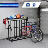 Kapler Bike Stand Rack - 4-Bicycle Floor Parking with Storage Basket & Anti-Slip Base for Garage Backyard Indoor & Outdoor Use - Fits Mountain Road & Hybrid Bikes Kapler