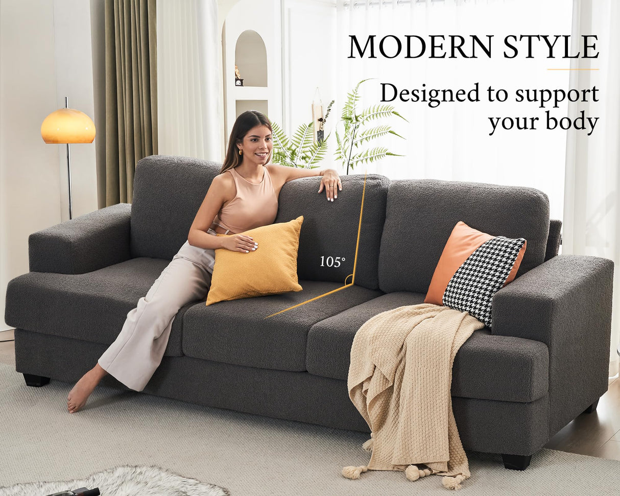 VanAcc 89 inch Sofa, Comfy Sofa Couch with Extra Deep Seats, Modern Sofa- 3 Seater Sofa Couch for Living Room Apartment Lounge, Grey Bouclé VanAcc