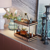 SANRETAHO 2-Tier Bathroom Counter Organizer, Wood Kitchen Countertop Spice Rack, Vanity Cosmetic Makeup Organizers Shelf for Bathroom Storage Organization, Rustic Brown SANRETAHO
