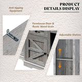 AMERLIFE 98" Farmhouse Entertainment Center Wall Unit with Bookshelves, Wine Cabinet, Fits 78" TVs, Large TV Stand with Power Outlets & Barn Door, Rustic Media Console for Living Room, Gray AMERLIFE