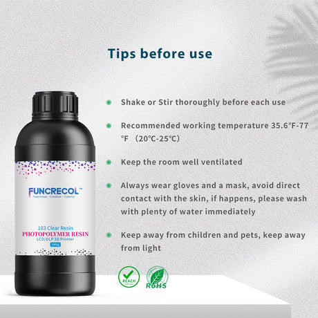 FUNCRECOL 3D Printer Resin Clear, High Transparent Fast UV-Curing 405nm 3D Resin for LCD/DLP/MSLA Resin 3D Printer, Low Odor High Precision 3D Printing Resin Clear Blue 1000G FUNCRECOL