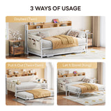 LIKIMIO Daybed with Trundle, Twin Bed Frame with Upholstered Headboard and Charging Station, Sofa Day Bed with Strong Supports for Living Room, Bedroom and Guest Room, White LIKIMIO
