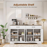 55" Sideboard Buffet Cabinet with Storage, Large Kitchen Storage Sideboard with Drawers & Doors, Modern Wood Farmhouse Coffee Bar Cabinet, Buffet Table for Kitchen, Dining Room, Living Room, White GRUSIGN