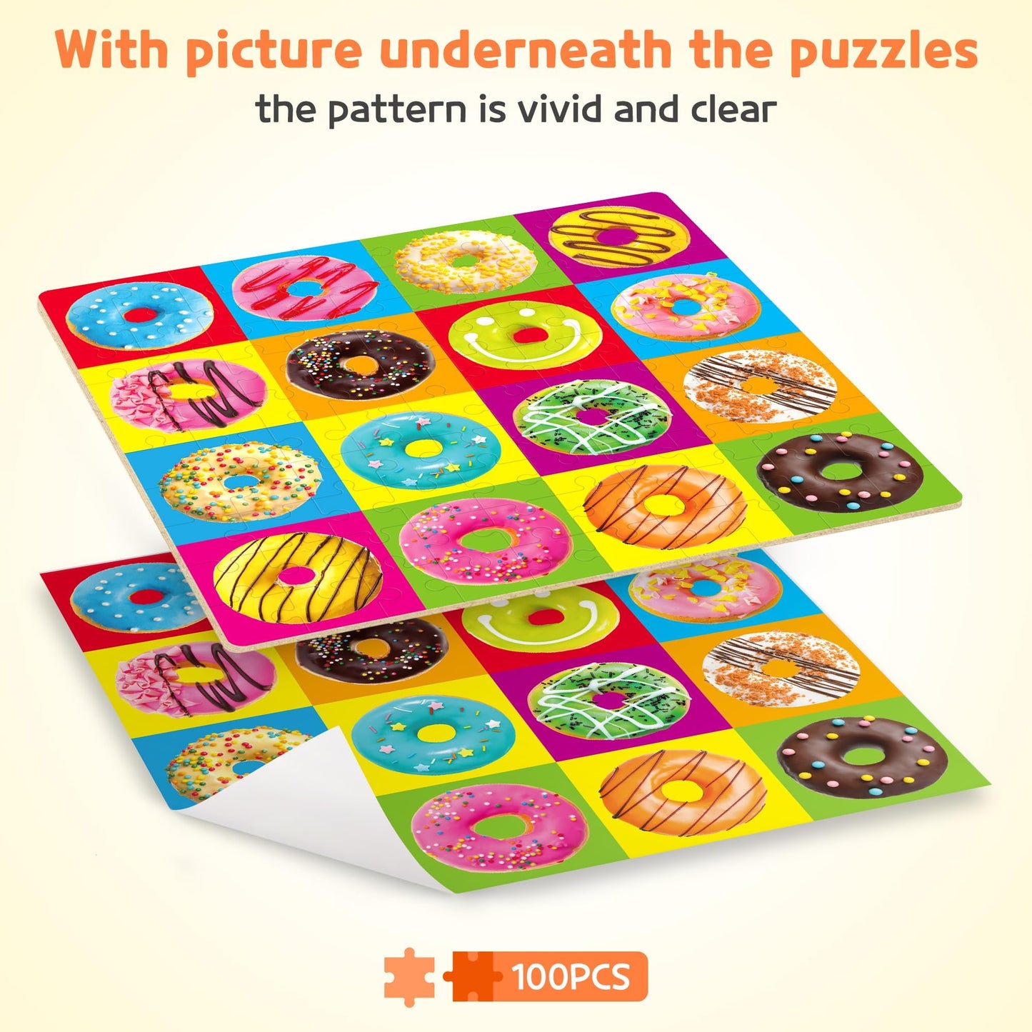 SYNARRY 100 Piece Wooden Puzzles for Kids Ages 4-8, Donuts Jigsaw Puzzle for Kids Ages 4-6 8-10 Teens, Preschool Educational Puzzles for 4 5 6 7 8 9 Years Old Boys Girls Children, Beautiful Toys Gifts