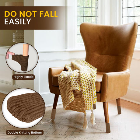 48 Pcs Brown Premium Chair Leg Socks Protectors for Hardwood Floors - Not Falling Off - Easy to Put On - Fits Round and Square Legs - High Elastic Bar Stool Leg Covers - Furniture Pads for All Shapes IAMZAY