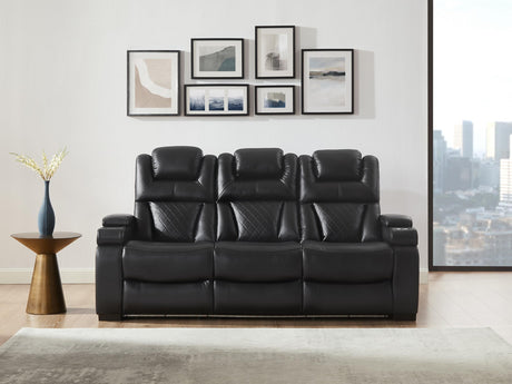 THSUPER Power Breathable Leather Reclining Sofa with LED Light, Home Theater Seating Recliner Couch with Adjustable Headrest/Reading Light/USB Port/Storage Arm/Drop Down Table for Living Room, Black THSUPER
