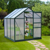 Outsunny 6' x 6' x 6.5' Polycarbonate Greenhouse, Heavy Duty Outdoor Aluminum Walk-in Green House Kit with Rain Gutter, Vent and Door for Backyard Garden, Dark Green Outsunny