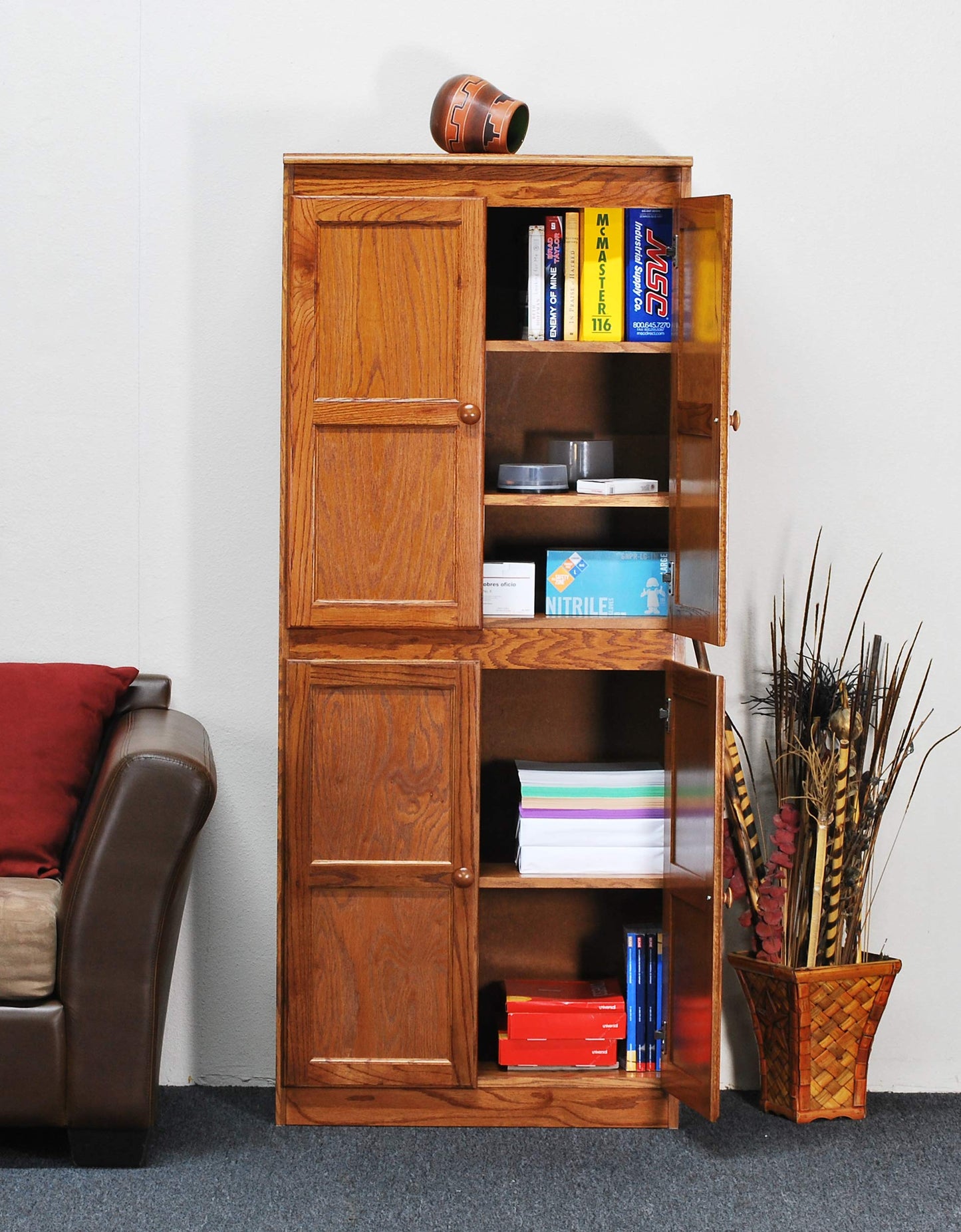 Traditional 72" Wood Storage Cabinet with 5-Shelves in Dry Oak