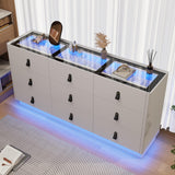jiteentarou 63 Inch Dresser with Jewelry Drawers & Glass Top, Modern Chest of Drawers with LED Light, Closet Island, Leather Handle, Arc Design, White jiteentarou