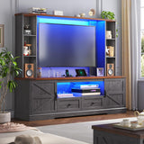 Entertainment Center with 2 LED Lights & Power Outlets, Large Farmhouse Wall Unit Entertainment Center for 60 Inch Television Stand, TV Stands for Living Room with Storage Shelf, Dark Grey EnHomee