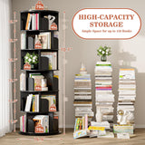 Aheaplus 6 Tier Rotating Bookshelf, Wood Spinning Bookshelf Tower, Round Revolving 360 Bookcase, Narrow Turning Book Shelf Rolling Corner Organizer for Small Space, Bedroom, Office, Black Aheaplus