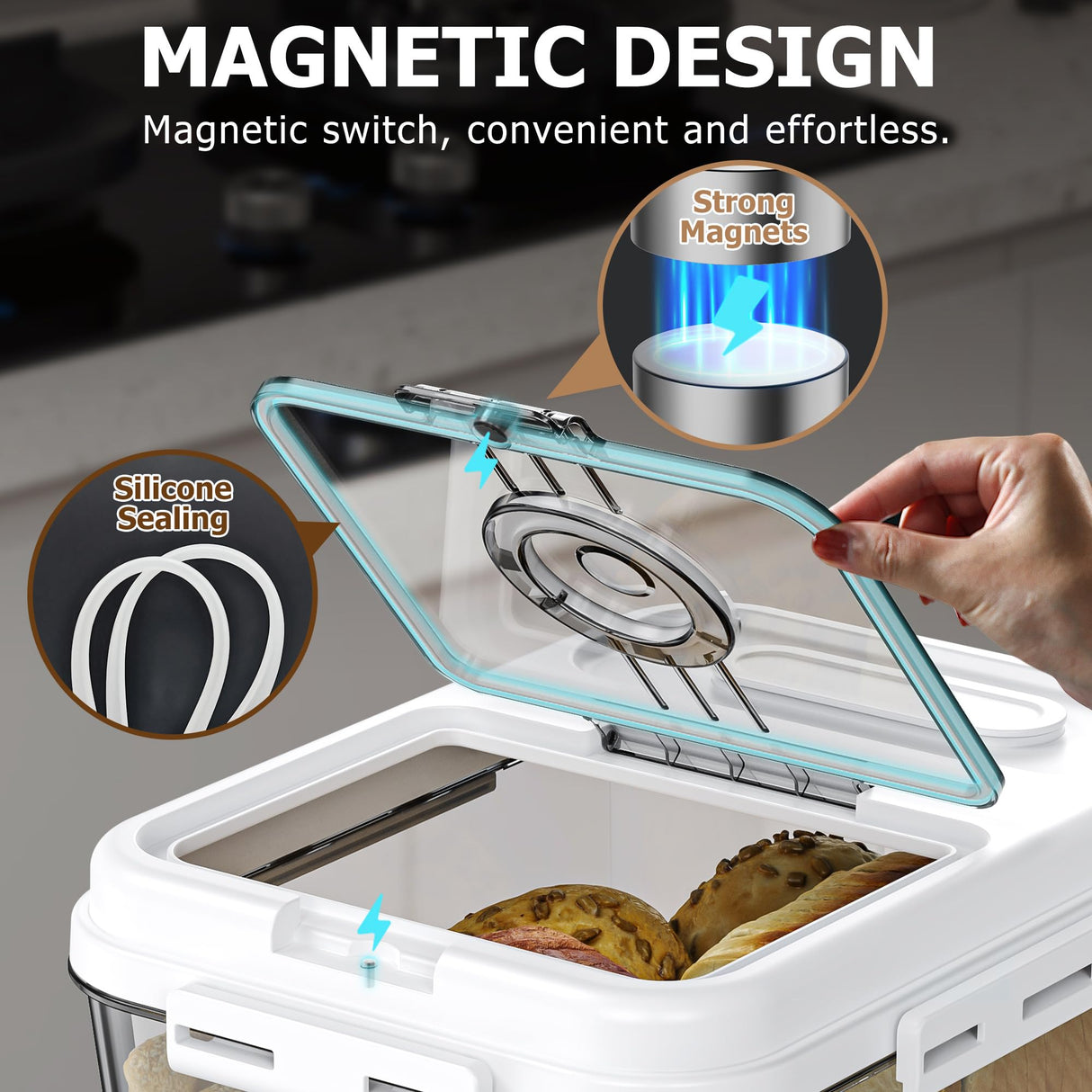 Olimingse Bread Box For Kitchen Countertop, Airtight Bread Storage Container, Time Recording Bread Keeper with Lid,Bread Storage For Homemade Breads, Toast, And Cookies, White Bread Holder. Olimingse