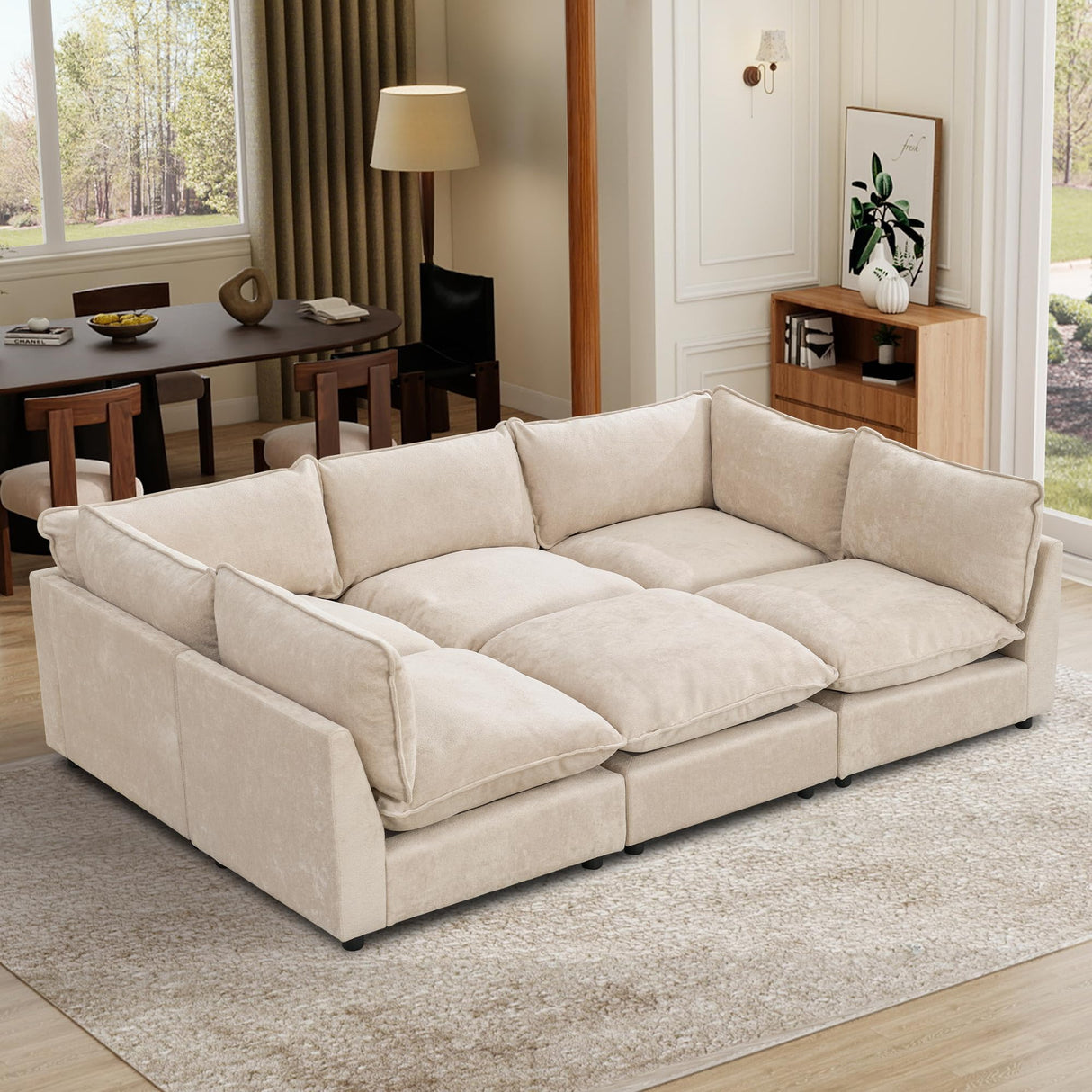 Tbfit Oversized Modular Sectional Sofa, Chenille Cloud Couch Deep Seat, 6-Seater Modular Sofa Couch for Living Room, Beige Tbfit